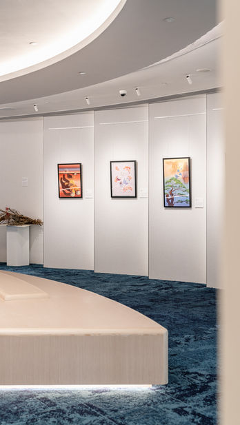 Reception, VSA, Commercial Interior Design
Sleek modern interior design by Mad Studio featuring a contemporary art display gallery. The space showcases minimalist white walls, stylish lighting, and vibrant framed artworks. Perfect for showcasing innovative interior design solutions, modern art, and creative space planning.