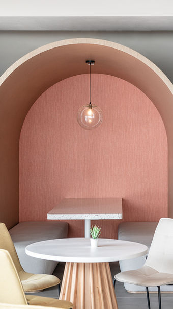 CANTEEN, VSA, Kindergarten Design
Vibrant school café designed by MAD Studio showcasing colorful seating, cheerful atmosphere, and bright lighting. Ideal for student gatherings and casual dining. Perfect for innovative café design inspiration and trendy school dining ideas.